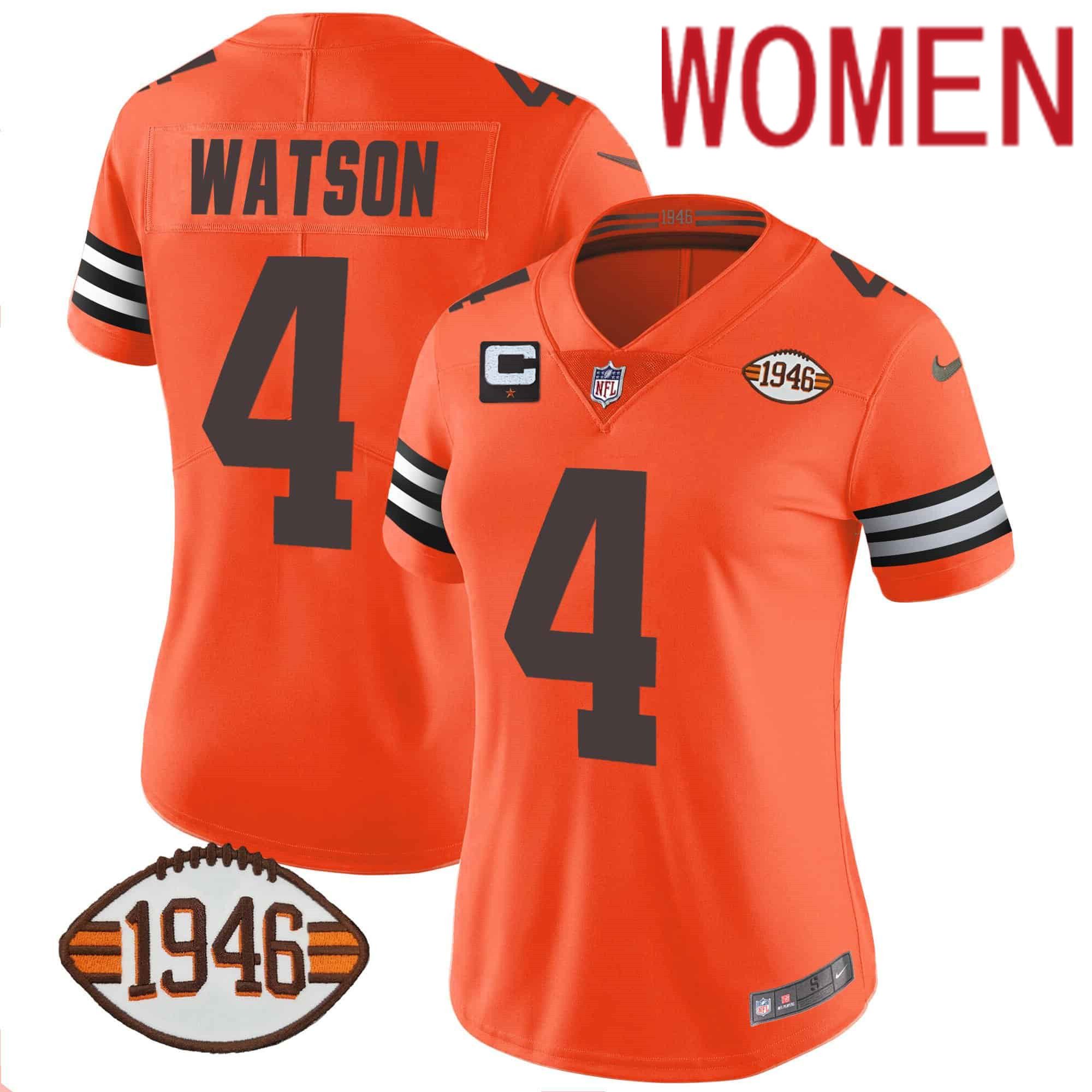 Women Cleveland Browns 4 Watson Orange 1946 75th Anniversary Patch 2024 Nike NFL Jersey